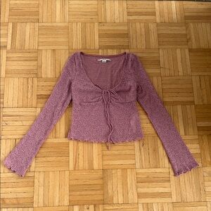 Kimchi Blue Purple Tie Front Bell Sleeve Crop Top